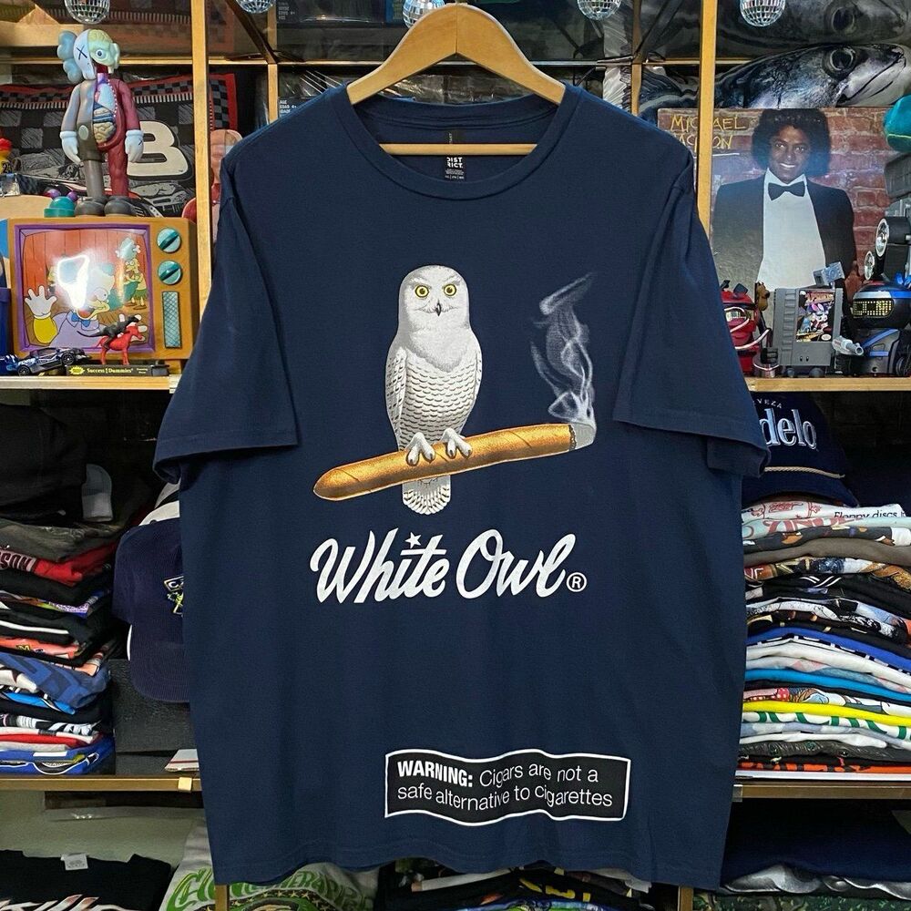 White Owl Cigar Graphic T-Shirt Mens 2XL Navy Tobacco Promo District Tag